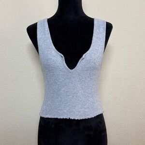 Nia top women medium cropped vneck lettuce hem stretchy tank gray